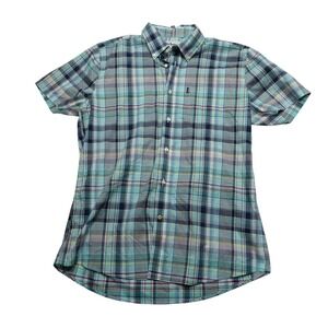 Barbour Plaid Shirt Mens‎ Medium Green Blue Tailored Fit Button Down Casual